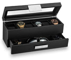 glenor co Watch Box with Valet Drawer for Men - 6 Slot Luxury Watch case Display Organizer, carbon Fiber Design -Metal Buckle fo