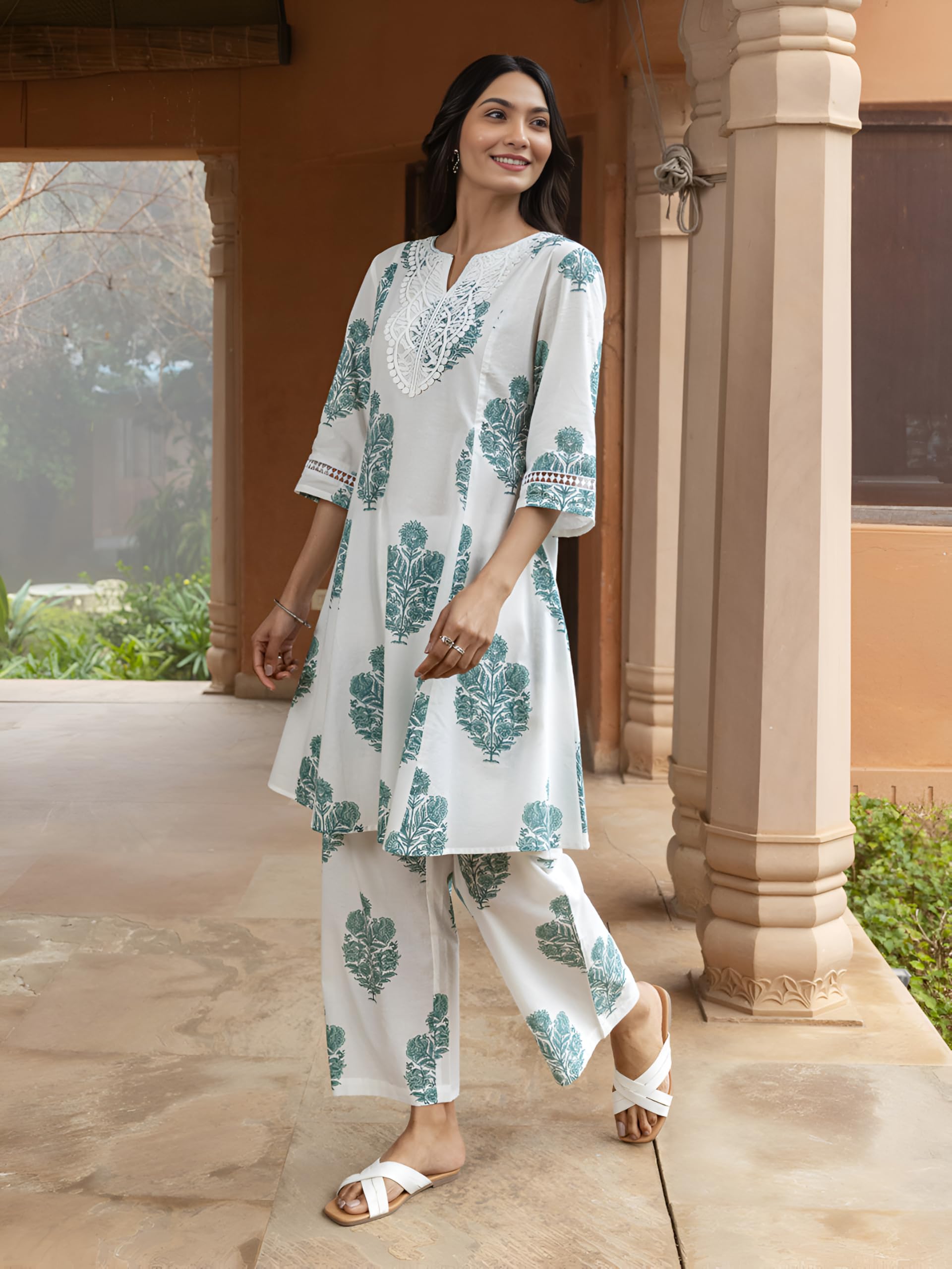 Yashika Women'S Cotton Blend Trendy Regular Fit Solid Printed Kurti With Bottom |Kurti Set For Women