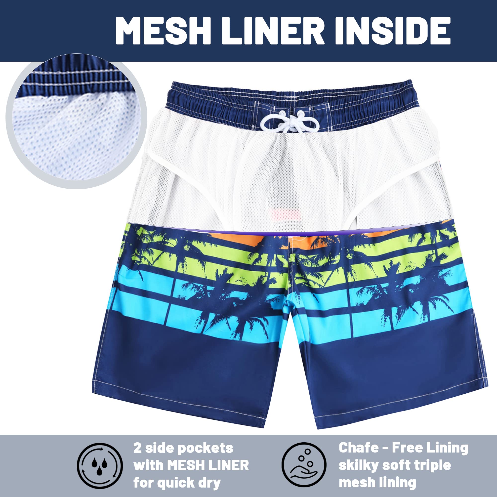 KAILUA SURF Mens Swim Trunks Long, Quick Dry Mens Boardshorts, 9 Inches Inseam Mens Bathing Suits with Mesh Lining