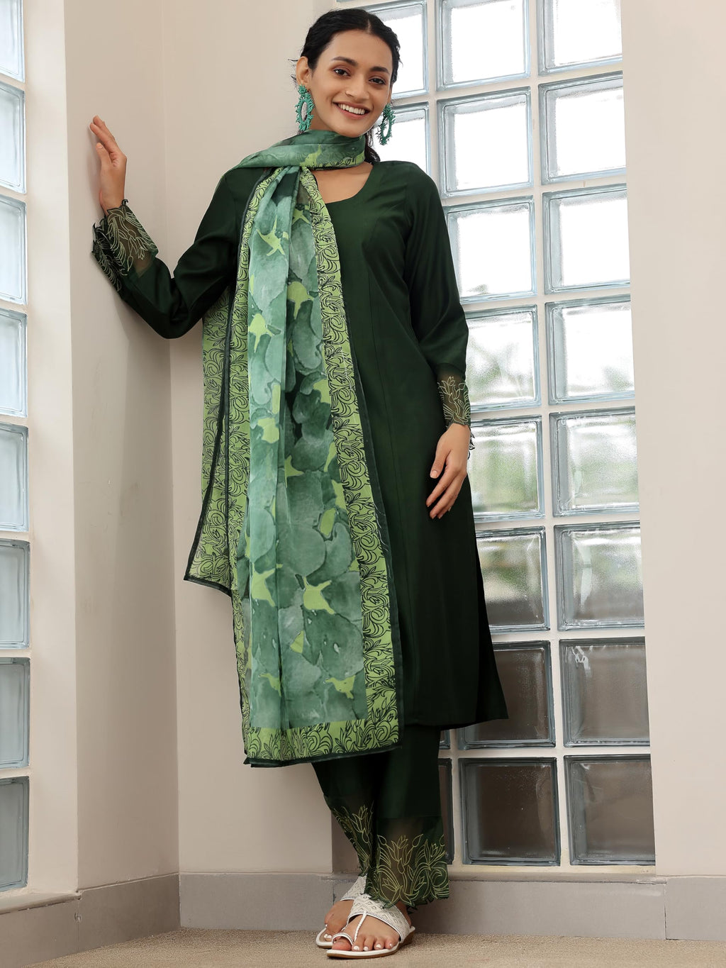 Libas Womens Embellished Silk Blend Straight Kurta With Trousers And Dupatta