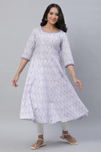 Aurelia Purple Leaf Print Cotton Anarkali Kurta For Women