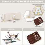 YOOLIFE Travel Makeup Bags for Women - Initial White Small Makeup Bag Makeup Pouch with Brush Pouch Makeup Bag Travel Must Haves