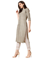 NAINVISH Womens Cotton Blend Straight Mandarin/Chinese Neck Printed Kurta