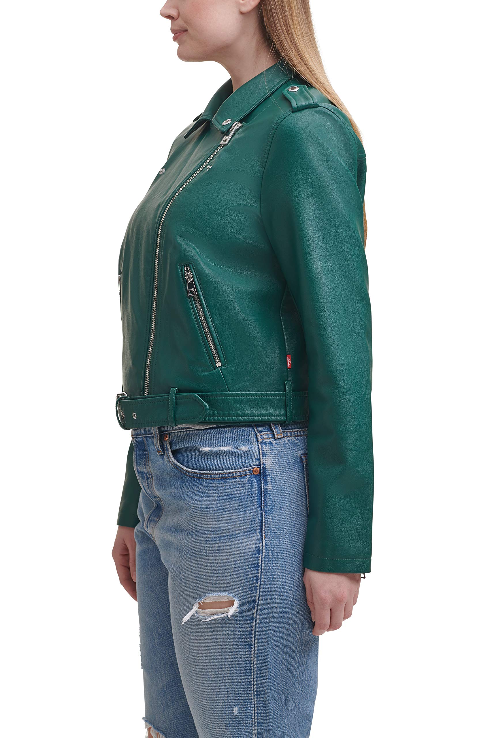 Levi's Women's Faux Leather Belted Motorcycle Jacket (Standard and Plus Sizes), Forest Biome, 1X