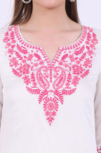 Aurelia Women'S White Embroidered Pure Cotton Straight Kurta