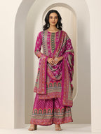 Libas Womens Printed Chinon Straight Kurta With Palazzos And Dupatta