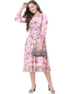 Toochki Pink Georgette Floral Fit & Flared Kurti Kurta Dress For Women A Line Suitable In Summer Latest Trendy Stylish Kurtas