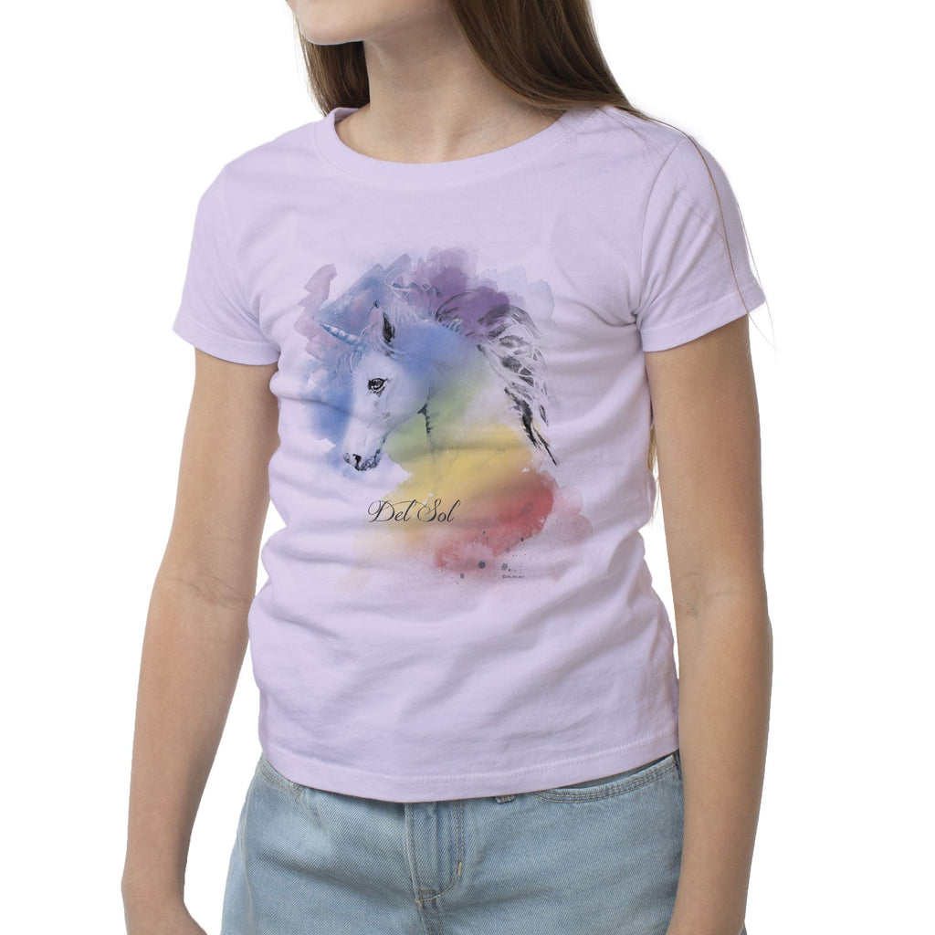 Girls Crew Tee - Unicorn - Lilac by DelSol for Women - 1 Pc T-Shirt (YXL)