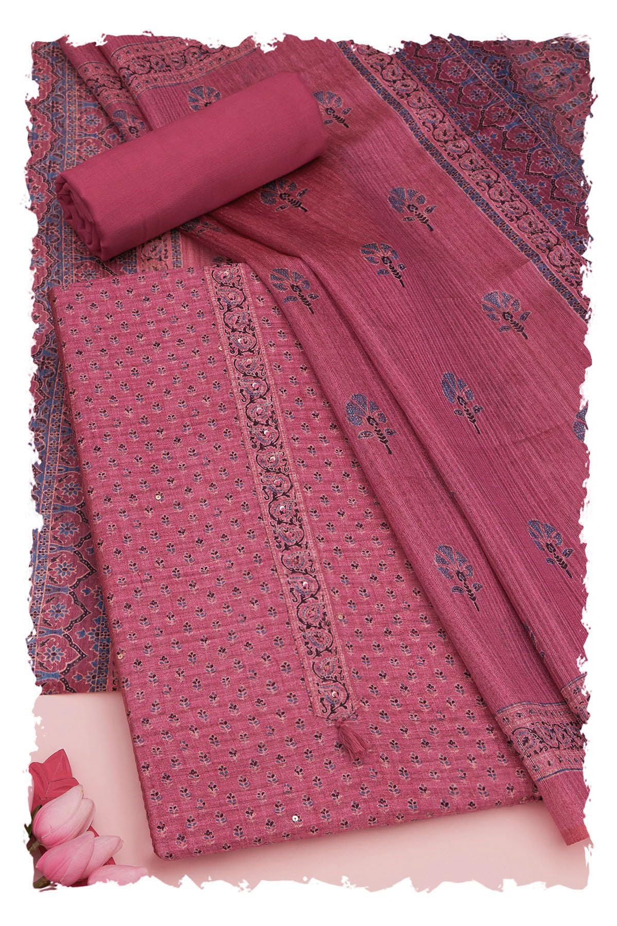 Soch Women Tussar Floral Print Unstitch Dress Material with Thread Work