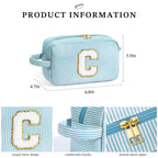 YOOLIFE Initial Makeup Bag - Personalized Monogram Cute Blue Makeup Bag Cosmetic Travel Toiletry Pouch Make Up Case for Women Mo