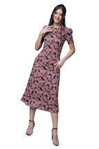 Popwings Casual Abstract Printed Midi Dress For Women | Half-Sleeves Long Dress For Women | Round-Neck Women Stylish Dress Black