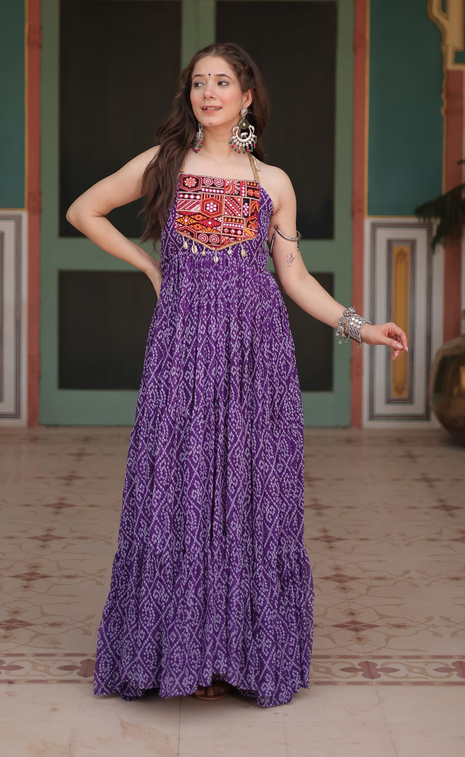 Wedani Faux Georgette Anarkali Kurta Set for Women Purple