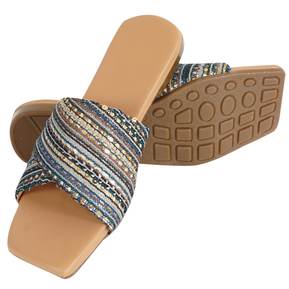 IndieStride Kolhapuri Chappal Slipper Sandal for Women and Girls,ColorMulti5Black,UK Size 4 4