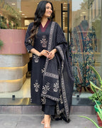 GoSriKi Ladies Viscose Rayon Straight Print Kurta with Trousers and Dupatta
