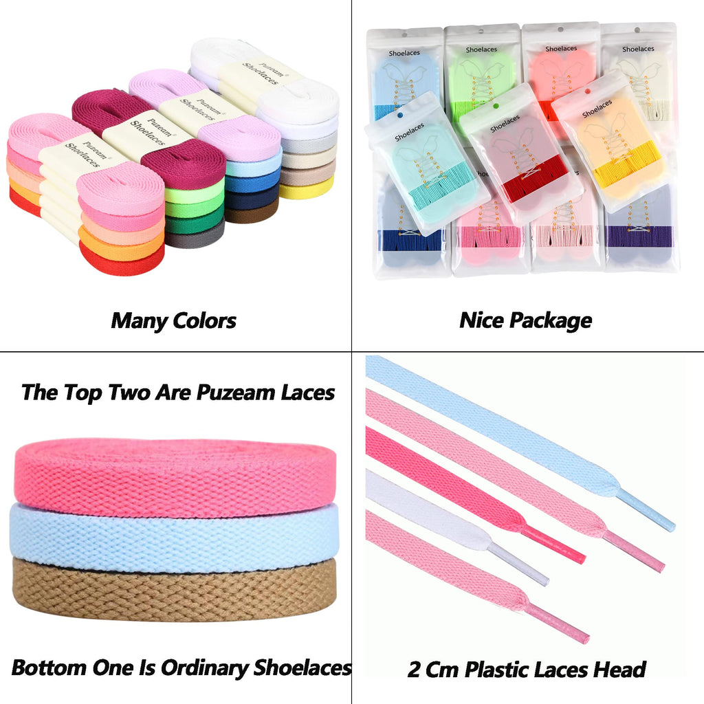 Puzeam Upgrade Tight Weave Flat Shoelaces 28 Colors 5/16 Wide Shoe Laces for Sneakers-Snow White -150
