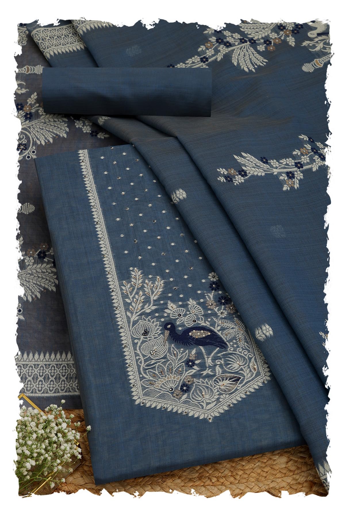 Soch Women Chanderi Warli Print Unstitch Dress Material with Beads