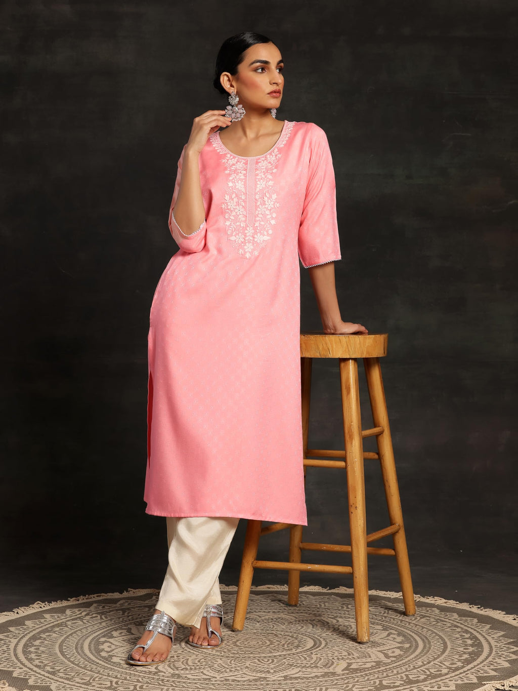 Libas WomenS Viscose Rayon Yoke Design Straight Kurta (26812_Pink