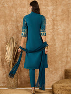 Ziyaa Women Women'S Teal Blue Rayon Kurta, Pant And Dupatta Set