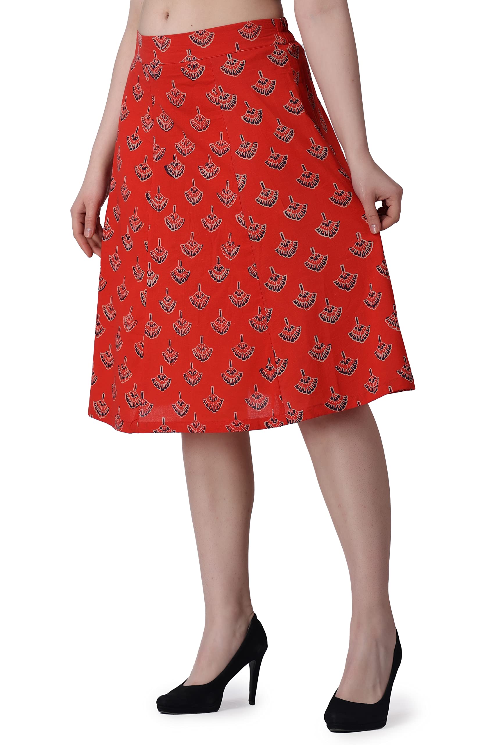 POPWINGS Cotton Fit and Flare Skirt Red