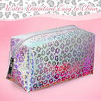 Boao 2 Pieces Clear Iridescent Holographic Makeup Bag Cosmetic Toiletry Bag Pouch Waterproof Portable Skinny Glitter Pencil Case