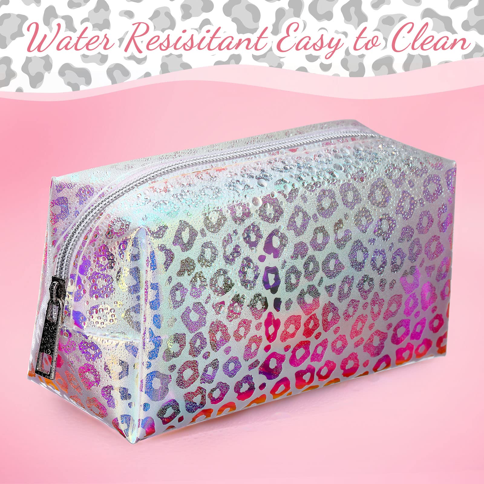 Boao 2 Pieces Clear Iridescent Holographic Makeup Bag Cosmetic Toiletry Bag Pouch Waterproof Portable Skinny Glitter Pencil Case