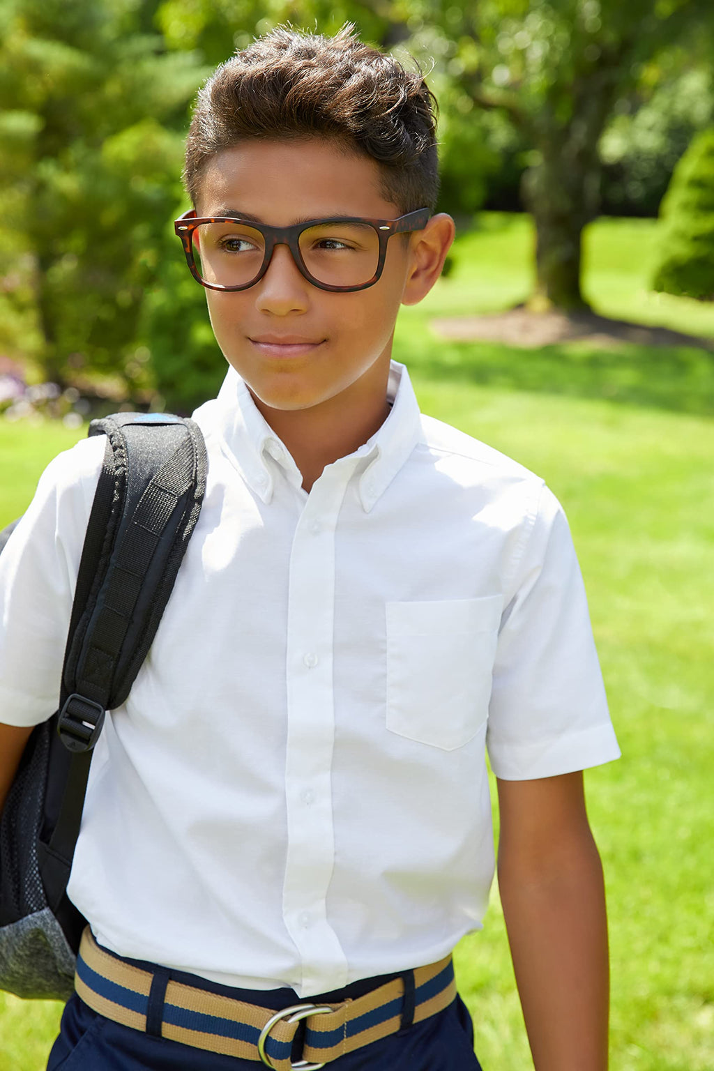 French Toast Boys Short Sleeve Oxford Dress Shirt (Standard, White, 20 Husky