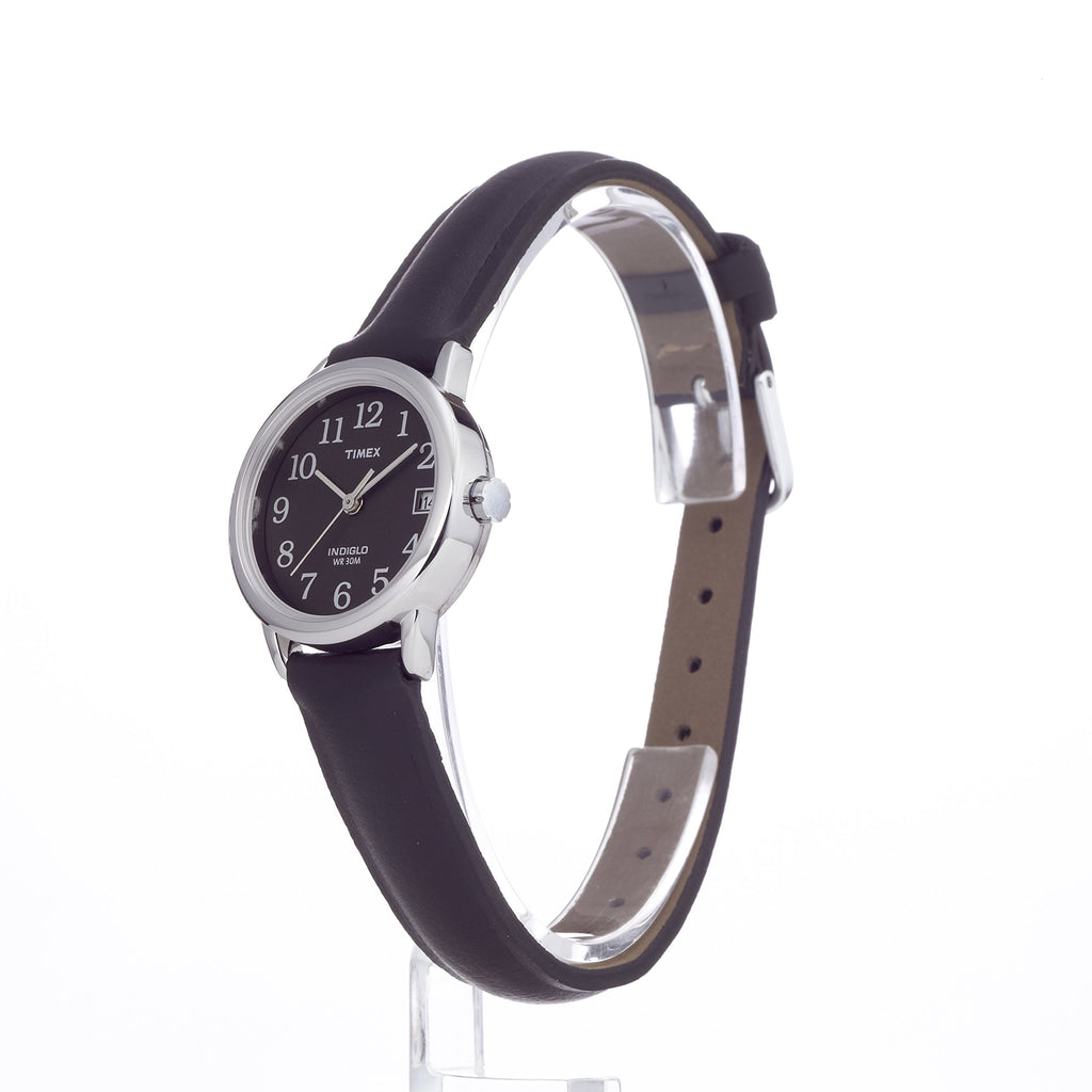 Timex Women's Easy Reader 25mm Watch - Silver-Tone Case Black Dial with Black Leather Strap