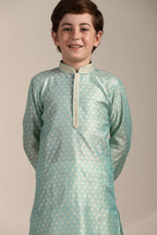 Manyavar Boys Green Art Silk Kurta Pyjama Set(3-4 Years)