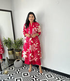 Lookmark WomenS Floral Printed Cotton Blend 3/4Th Sleeve Knee Length V-Neck Kurta And Palazzo Set For Women (Az-Lm-Og-Ks2204 Pi