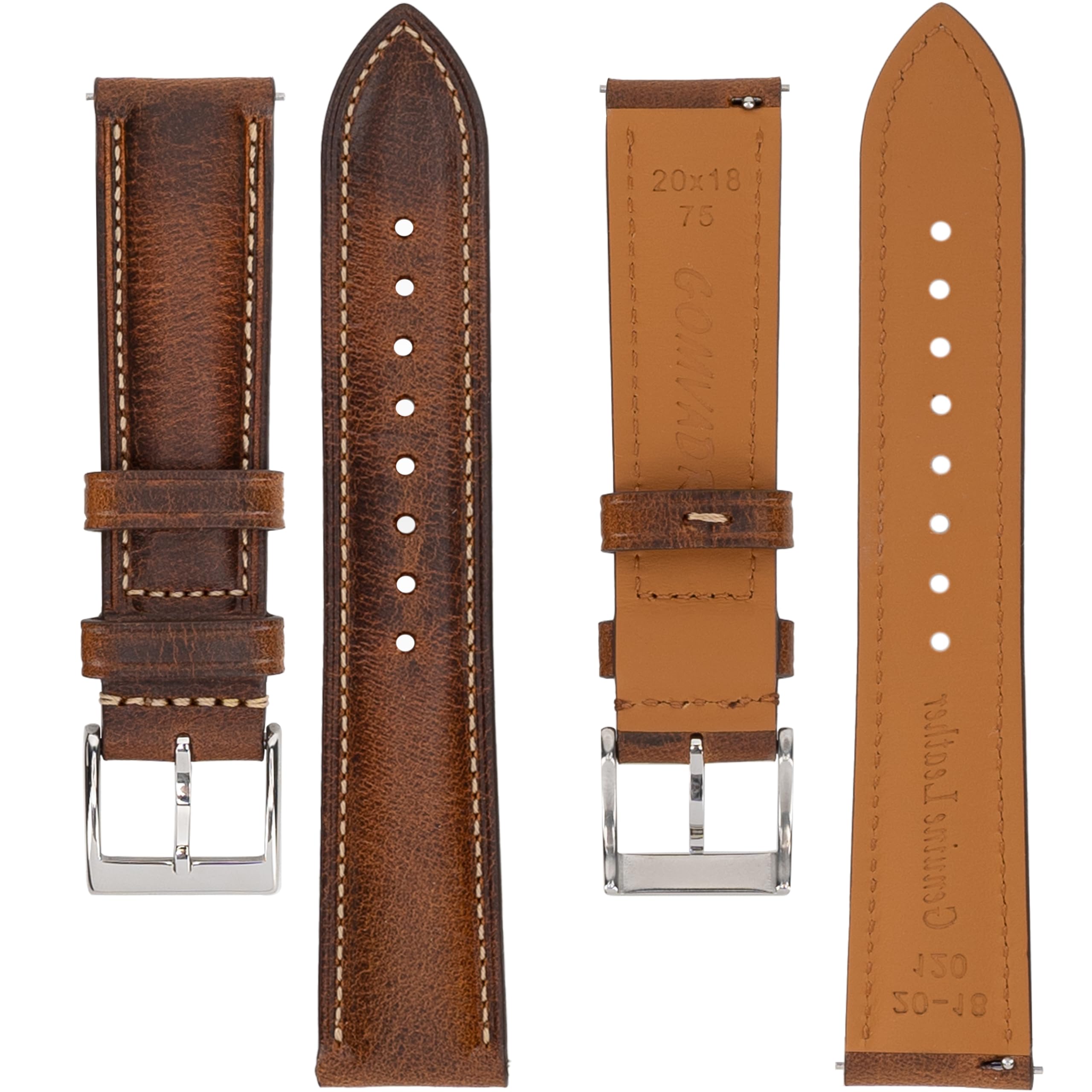 Gomvadr Leather Watch Band 14mm 16mm 18mm 19mm 20mm XL 21mm 22mm XXL 24mm,Vintage Oil Wax-tanned Men's Watch Bands Replacement L