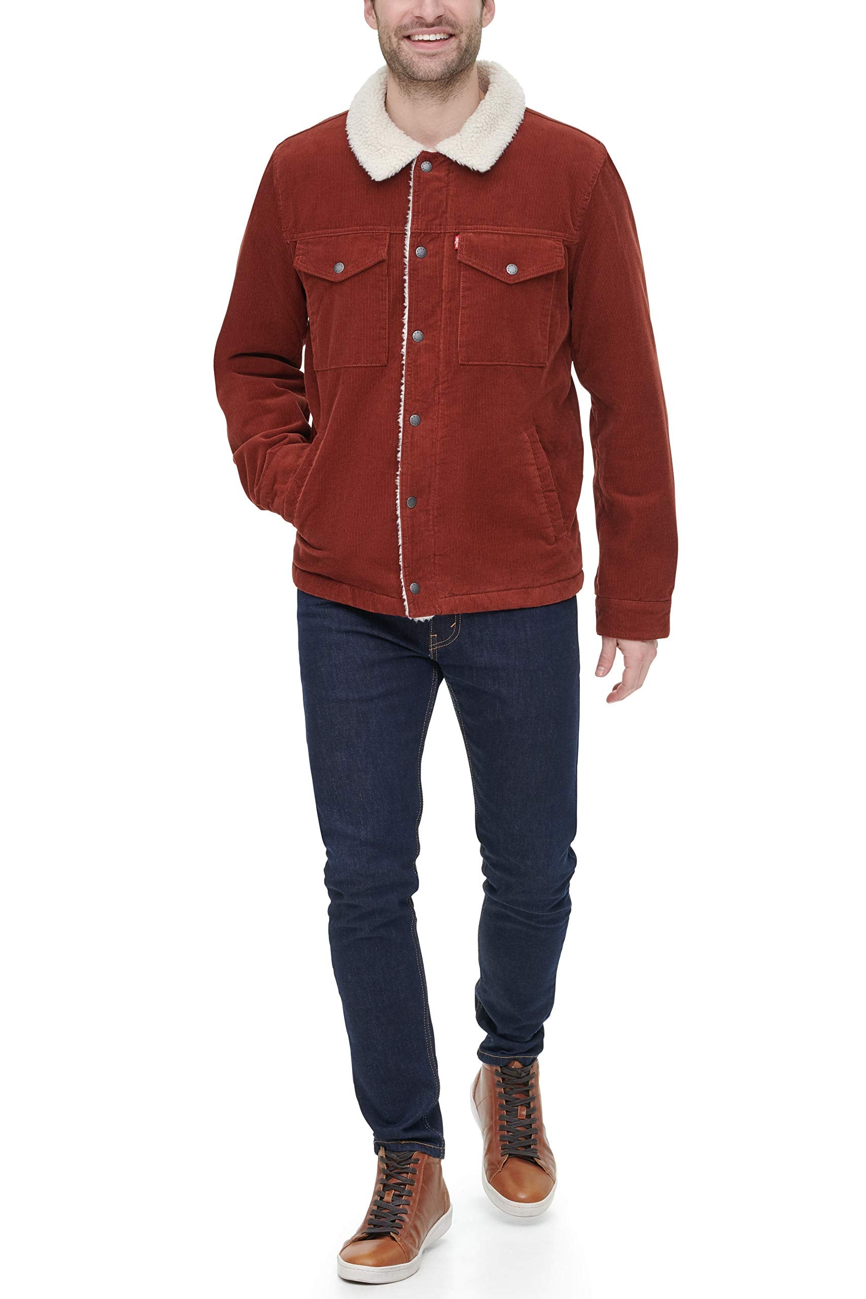 Levi's Men's Corduroy Sherpa Trucker Jacket, Rust, Medium
