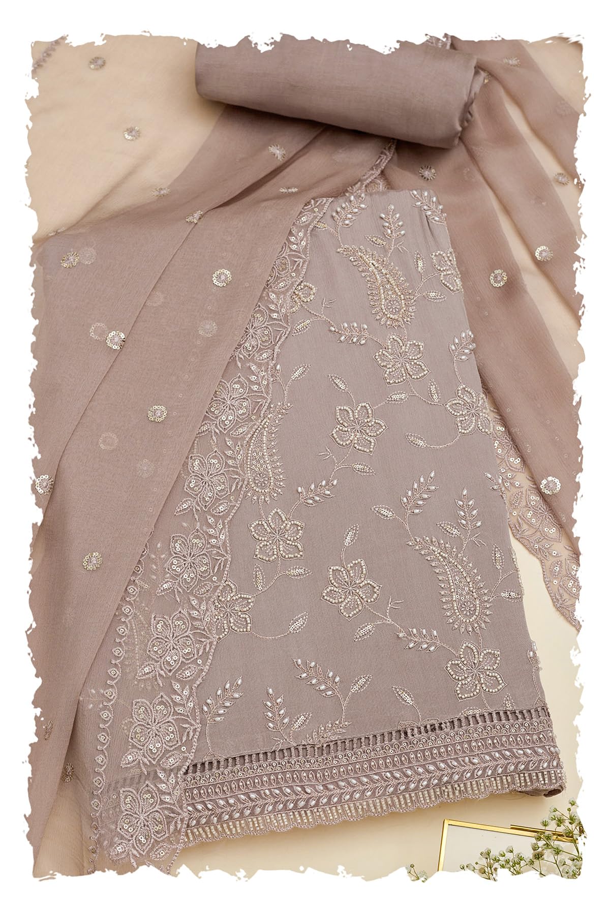 Soch Women Chinon Embroidered Unstitched Dress Material with Cutdana