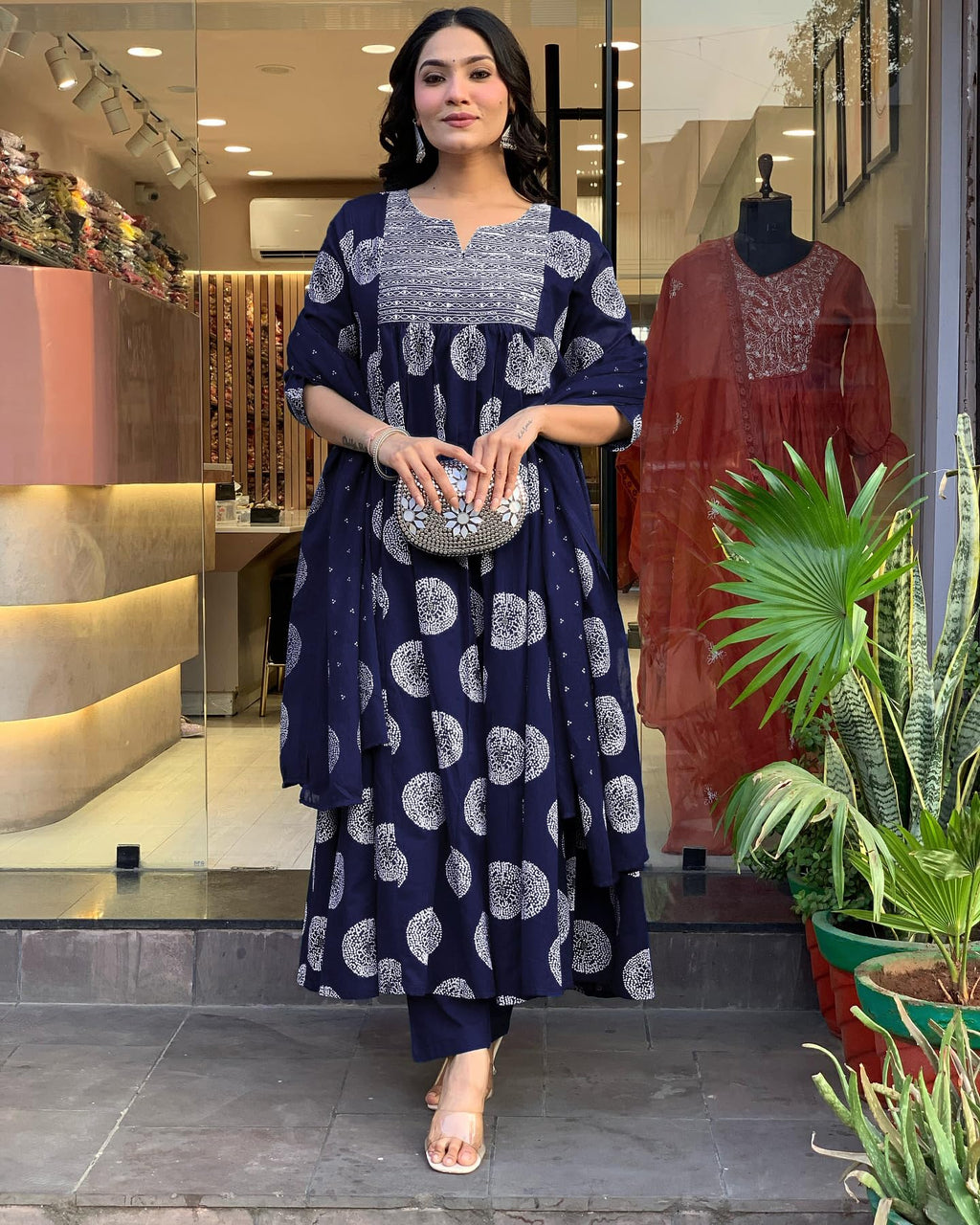 Toochki Gown For Women Wedding | Three Piece Dress For Womens Long | Anarkali Dresses | Ethnic Navy Blue Gowns | Anarakali Suit