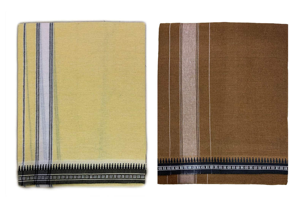 Prakasam Cotton Mens Colour Thalapathi Border Single Dhoti/Size1.28X2.00 Mtrs/Combo Pack Of 2 Dhoties