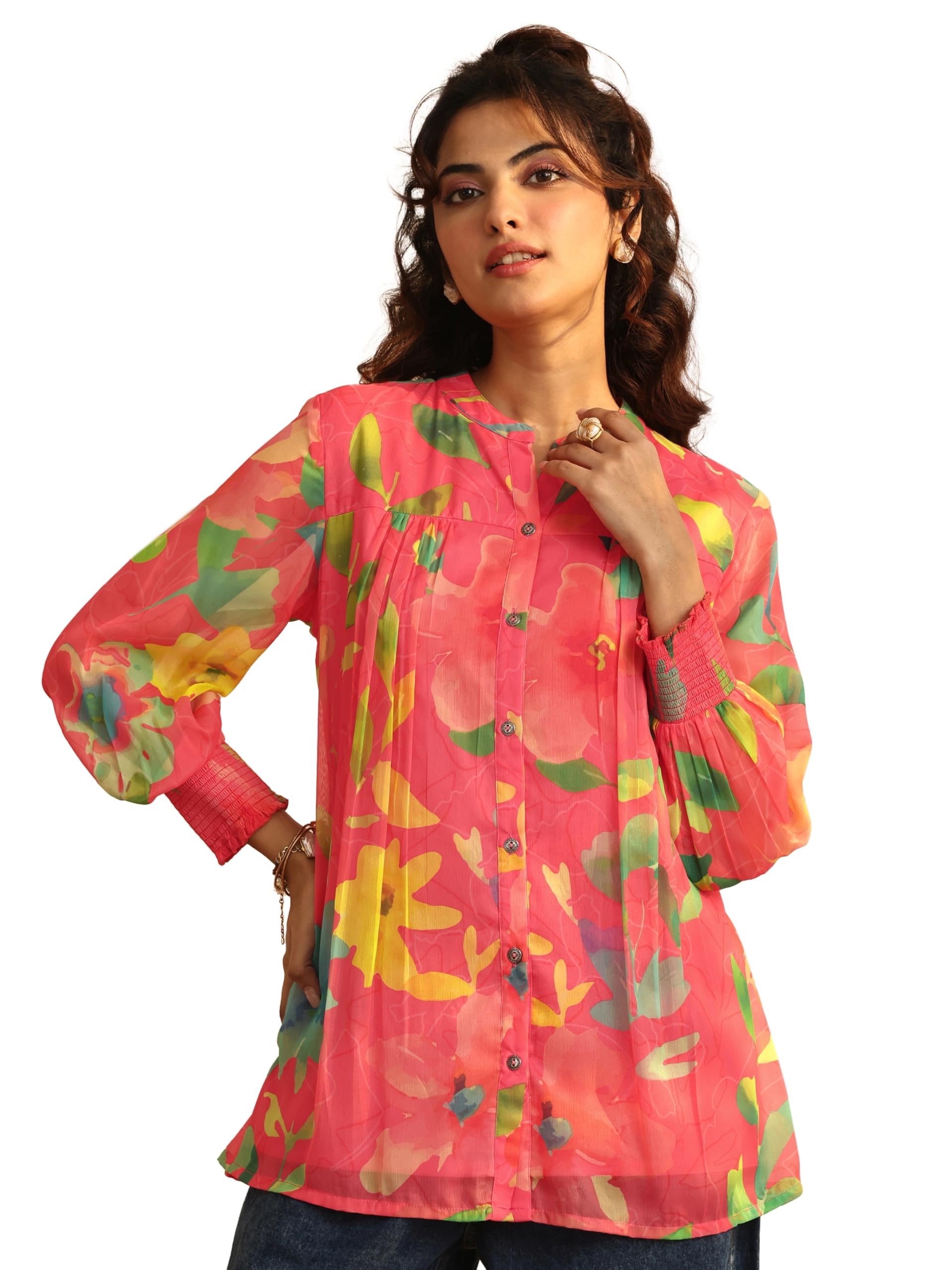 Libas Printed Chiffon Straight Shirts For Women (98306Xxl)
