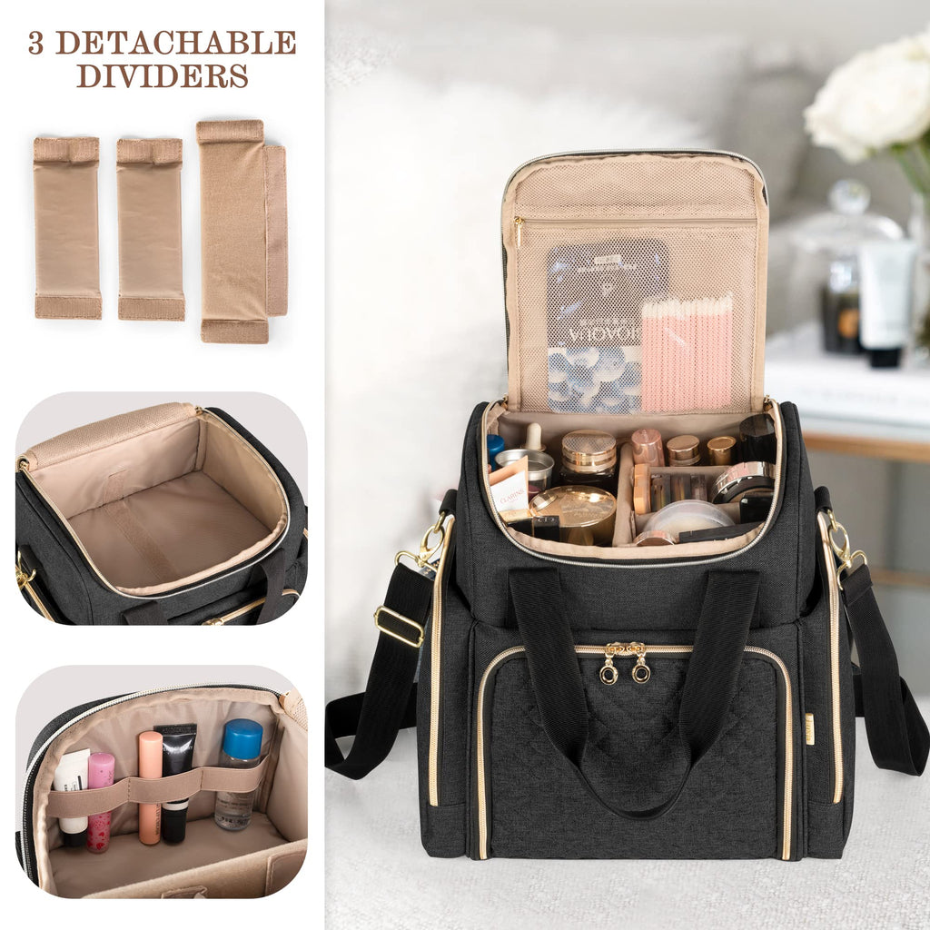 LUXJA Travel Makeup Bag with 2 Removable Cases, Cosmetic Bag with Multiple Storage Sections (Patent Pending)