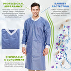 AMZ Medical Supply Disposable Lab coat XX-Large, Pack of 50 Blueberry Disposable Lab coats for Adults, 45 gsm SMS Painting Lab c