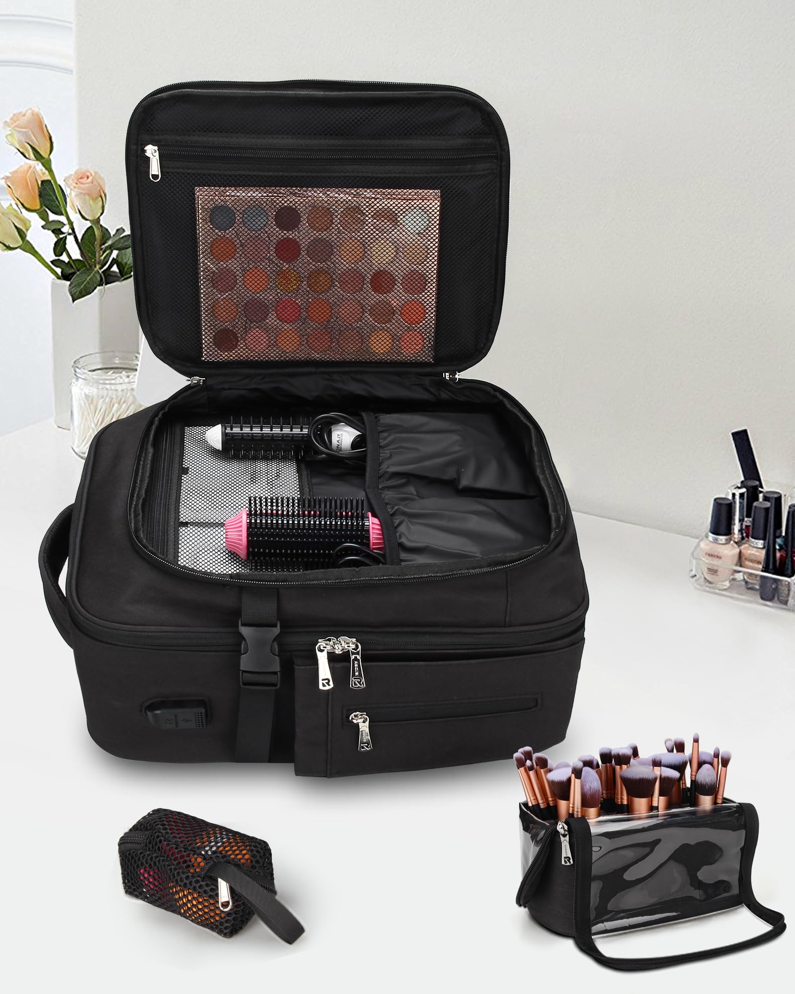 Relavel Professional Makeup Case Makeup Backpack and Makeup Brush Case for Makeup Artists, Durable Water-resistant Material, wit