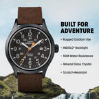 Timex Men's Expedition Scout 40mm Watch - Black Case Black Dial with Brown Leather Strap