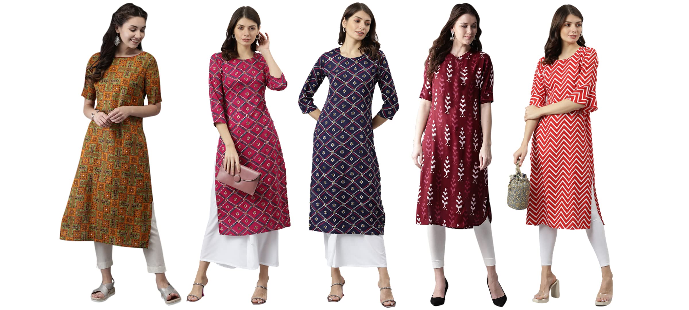 ANNI DESIGNER Women's Crepe Straight Printed Kurta Pack of 5 (Crepe-Combo-NW_045_S_Multicolor_Small)