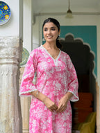 ANNI DESIGNER Women s Printed Rayon Kurta with Pants, Pink, 2XL