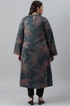 W For Woman Dark Blue Light Festive Jacquard Plus Size Winter Kurta