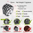 FaithHeart Punk Skull Hand Rings for Man Stainless Steel Gothic Halloween Party Accessories