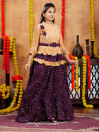 Aarika Girls Ethnic Wear Beige-Purple Colour Foil Print Nylon Lehenga Choli Set With Belt (5-16 Years)