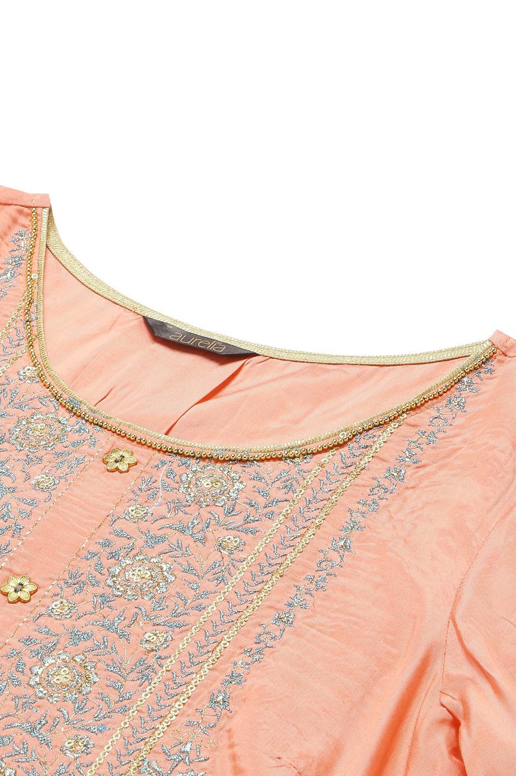 Aurelia Womens Liva Peach Embroidered Top With Green Skirt And Dupatta_22AUD10486-604496_XL