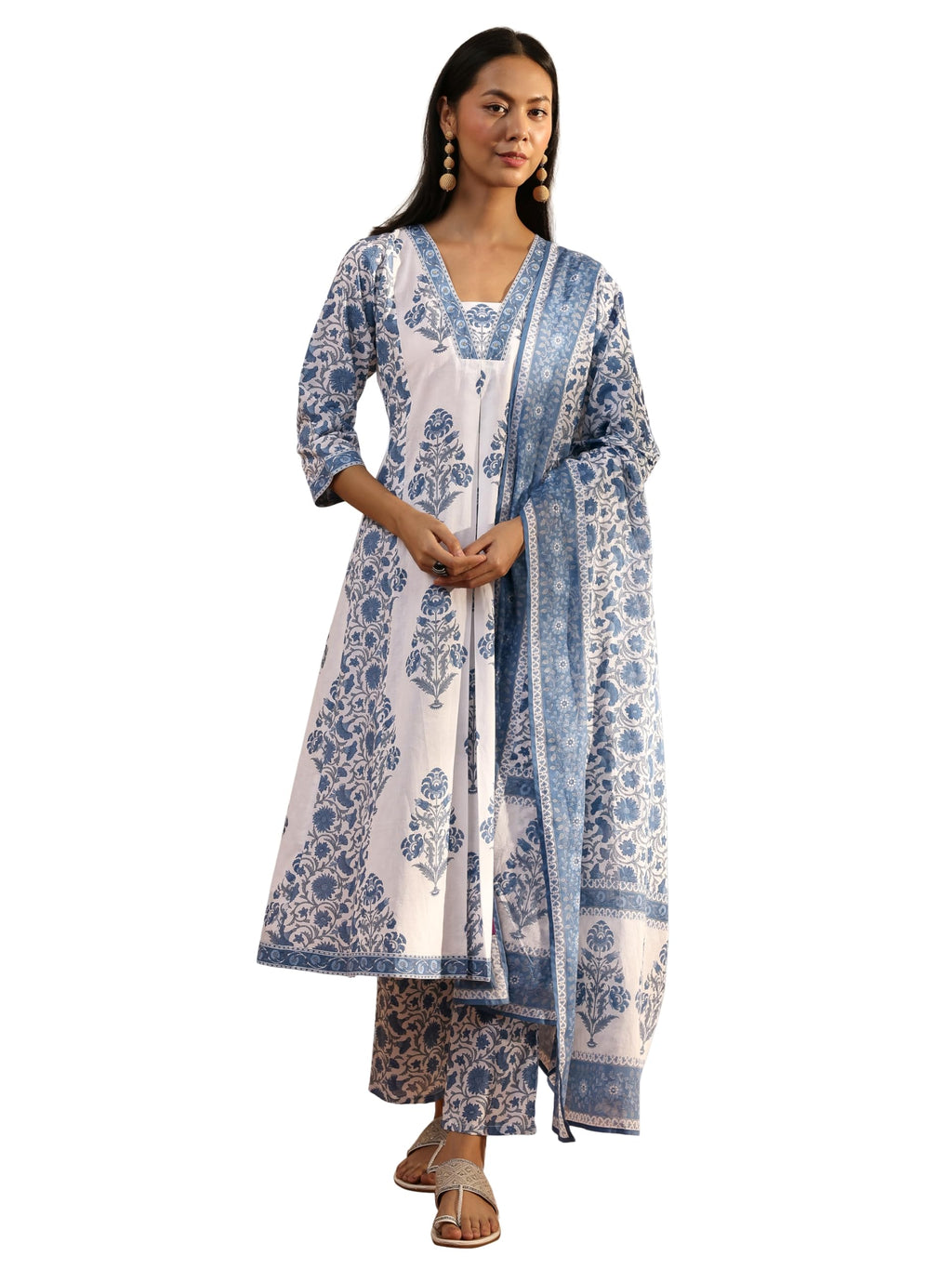 Libas Printed Cotton A-Line Kurta With Trouser And Dupatta-401673Xxl