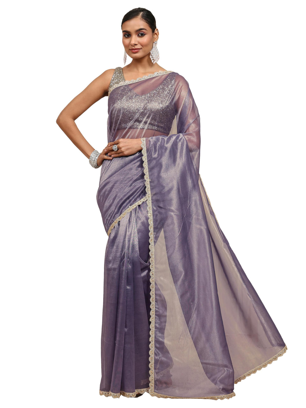 Libas Solid Net Saree With Unstitched Blouse Piece