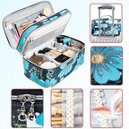 AMOIGEE Double Layer Makeup Train Case - Travel Bag Organizer for Makeup Brushes, Bottles, Palettes, Sponges and Cosmetics