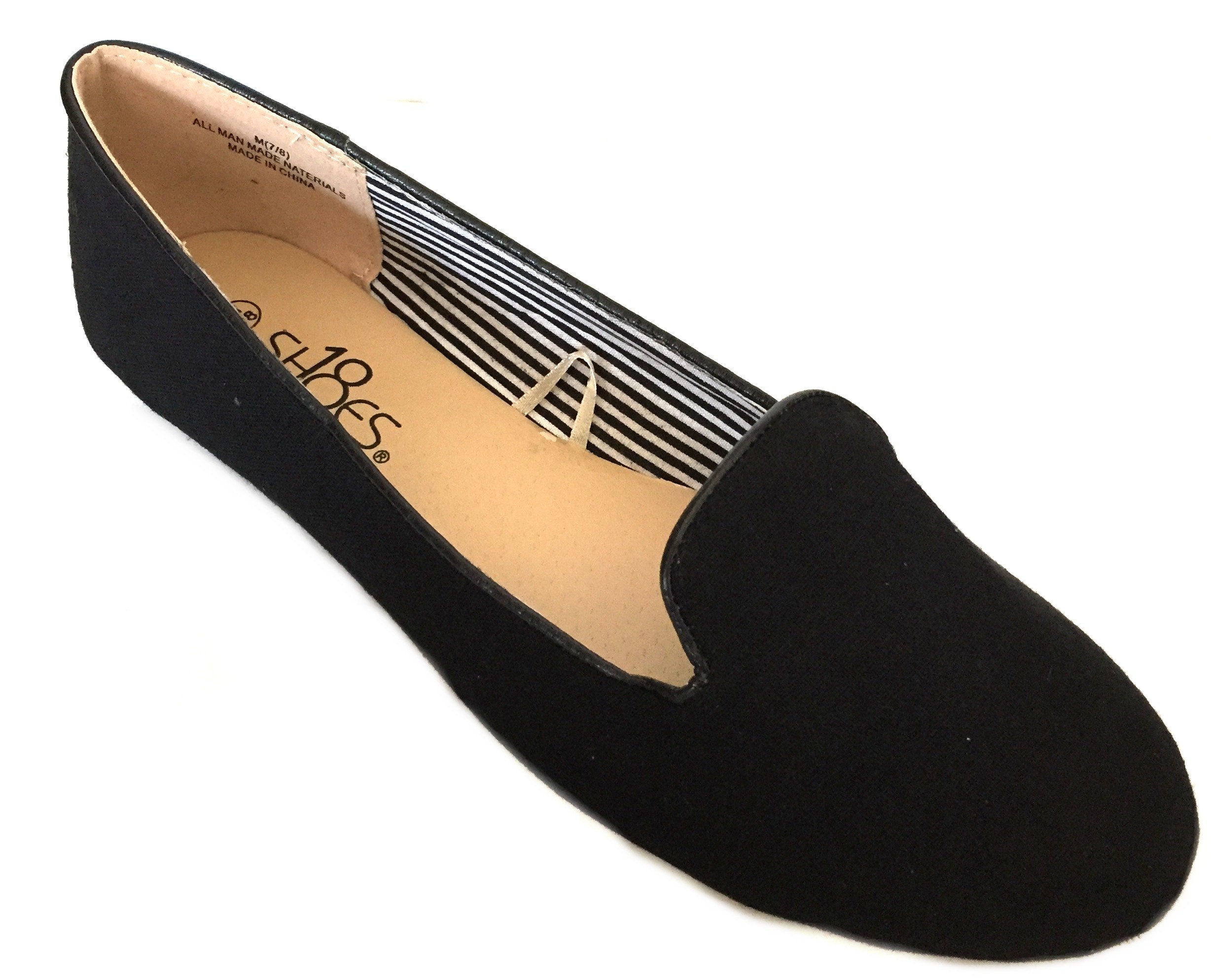 Shoes8teen Womens Canvas Loafer Smoking Shoes Flats (9/10, Black 4024)