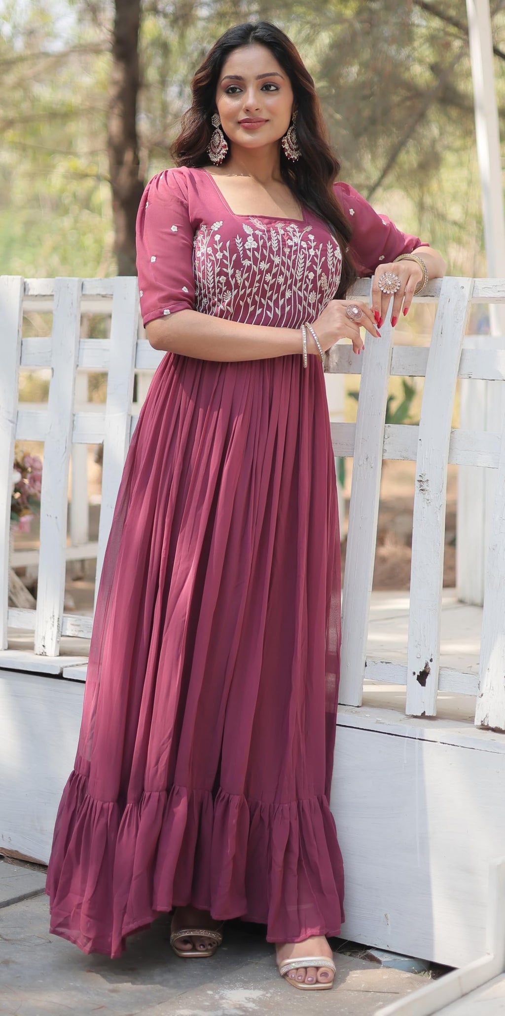 Fashion Basket Georgette Anarkali Gown with Sequins and Embroidery for Women with Long Sleeves